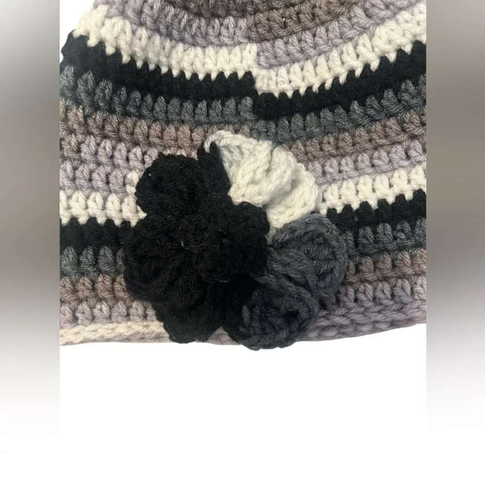NWT Angela’s Designs multi grey striped one of a kind hand crocheted hat